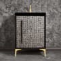 Linkasink Mother of Pearl 24" Single Free Standing Vanity Cabinet Only - Less Vanity Top Black / Satin Brass with Black Pyramid Glass