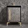 Linkasink Mother of Pearl 24" Single Free Standing Vanity Cabinet Only - Less Vanity Top Black / Satin Brass with Eglomise Pyramid Glass