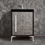 Linkasink Mother of Pearl 24" Single Free Standing Vanity Cabinet Only - Less Vanity Top Black / Satin Nickel with Eglomise Pyramid Glass