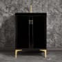 Linkasink Tuxedo 24" Single Free Standing Vanity Cabinet Only - Less Vanity Top Black / Polished Brass with Black Prism Glass