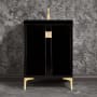 Linkasink Tuxedo 24" Single Free Standing Vanity Cabinet Only - Less Vanity Top Black / Satin Brass with Eglomise Prism Glass