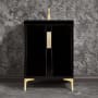 Linkasink Tuxedo 24" Single Free Standing Vanity Cabinet Only - Less Vanity Top Black / Satin Brass with Eglomise Prism Glass