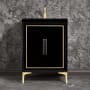 Linkasink Linea 24" Single Free Standing Vanity Cabinet Only - Less Vanity Top Black / Satin Brass with Black Prism Glass