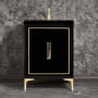 Linkasink Linea 24" Single Free Standing Vanity Cabinet Only - Less Vanity Top Black / Satin Brass with Black Tiger Prism Glass