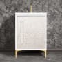 Linkasink Mother of Pearl 24" Single Free Standing Vanity Cabinet Only - Less Vanity Top White / Polished Brass with White Pyramid Glass