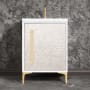 Linkasink Mother of Pearl 24" Single Free Standing Vanity Cabinet Only - Less Vanity Top White / Polished Brass with Eglomise Pyramid Glass