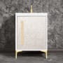 Linkasink Mother of Pearl 24" Single Free Standing Vanity Cabinet Only - Less Vanity Top White / Satin Brass with Eglomise Pyramid Glass