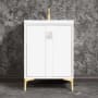 Linkasink Tuxedo 24" Single Free Standing Vanity Cabinet Only - Less Vanity Top White / Satin Brass with White Prism Glass