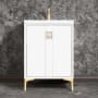 Linkasink Tuxedo 24" Single Free Standing Vanity Cabinet Only - Less Vanity Top White / Satin Brass with White Tiger Prism Glass