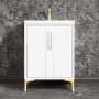 Linkasink Tuxedo 24" Single Free Standing Vanity Cabinet Only - Less Vanity Top White / Satin Brass with White Prism Glass