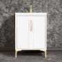 Linkasink Tuxedo 24" Single Free Standing Vanity Cabinet Only - Less Vanity Top White / Satin Brass with White Tiger Prism Glass