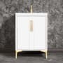 Linkasink Tuxedo 24" Single Free Standing Vanity Cabinet Only - Less Vanity Top White / Satin Brass with Eglomise Prism Glass
