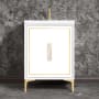 Linkasink Linea 24" Single Free Standing Vanity Cabinet Only - Less Vanity Top White / Polished Brass with White Tiger Prism Glass