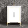 Linkasink Linea 24" Single Free Standing Vanity Cabinet Only - Less Vanity Top White / Satin Brass with White Prism Glass