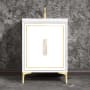 Linkasink Linea 24" Single Free Standing Vanity Cabinet Only - Less Vanity Top White / Satin Brass with White Tiger Prism Glass