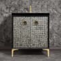 Linkasink Mother of Pearl 30" Single Free Standing Vanity Cabinet Only - Less Vanity Top Black / Polished Brass with Black Tiger Prism Glass