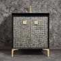 Linkasink Mother of Pearl 30" Single Free Standing Vanity Cabinet Only - Less Vanity Top Black / Polished Brass with Eglomise Prism Glass