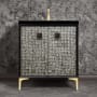 Linkasink Mother of Pearl 30" Single Free Standing Vanity Cabinet Only - Less Vanity Top Black / Satin Brass with Black Prism Glass