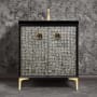 Linkasink Mother of Pearl 30" Single Free Standing Vanity Cabinet Only - Less Vanity Top Black / Satin Brass with Black Tiger Prism Glass