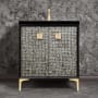 Linkasink Mother of Pearl 30" Single Free Standing Vanity Cabinet Only - Less Vanity Top Black / Satin Brass with Eglomise Prism Glass