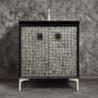 Linkasink Mother of Pearl 30" Single Free Standing Vanity Cabinet Only - Less Vanity Top Black / Satin Nickel with Black Prism Glass
