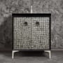 Linkasink Mother of Pearl 30" Single Free Standing Vanity Cabinet Only - Less Vanity Top Black / Satin Nickel with Black Tiger Prism Glass