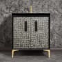 Linkasink Mother of Pearl 30" Single Free Standing Vanity Cabinet Only - Less Vanity Top Black / Polished Brass with Black Prism Glass