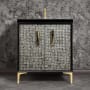 Linkasink Mother of Pearl 30" Single Free Standing Vanity Cabinet Only - Less Vanity Top Black / Polished Brass with Black Tiger Prism Glass