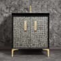 Linkasink Mother of Pearl 30" Single Free Standing Vanity Cabinet Only - Less Vanity Top Black / Polished Brass with Eglomise Prism Glass