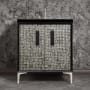 Linkasink Mother of Pearl 30" Single Free Standing Vanity Cabinet Only - Less Vanity Top Black / Polished Nickel with Black Prism Glass