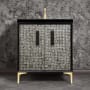 Linkasink Mother of Pearl 30" Single Free Standing Vanity Cabinet Only - Less Vanity Top Black / Satin Brass with Black Prism Glass