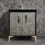 Linkasink Mother of Pearl 30" Single Free Standing Vanity Cabinet Only - Less Vanity Top Black / Satin Brass with Black Tiger Prism Glass