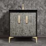 Linkasink Mother of Pearl 30" Single Free Standing Vanity Cabinet Only - Less Vanity Top Black / Satin Brass with Eglomise Prism Glass