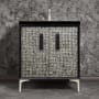Linkasink Mother of Pearl 30" Single Free Standing Vanity Cabinet Only - Less Vanity Top Black / Satin Nickel with Black Prism Glass