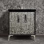 Linkasink Mother of Pearl 30" Single Free Standing Vanity Cabinet Only - Less Vanity Top Black / Satin Nickel with Black Tiger Prism Glass