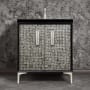 Linkasink Mother of Pearl 30" Single Free Standing Vanity Cabinet Only - Less Vanity Top Black / Satin Nickel with Eglomise Prism Glass