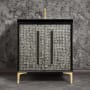 Linkasink Mother of Pearl 30" Single Free Standing Vanity Cabinet Only - Less Vanity Top Black / Polished Brass with Black Prism Glass