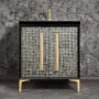 Linkasink Mother of Pearl 30" Single Free Standing Vanity Cabinet Only - Less Vanity Top Black / Polished Brass with Eglomise Prism Glass