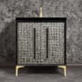 Linkasink Mother of Pearl 30" Single Free Standing Vanity Cabinet Only - Less Vanity Top Black / Satin Brass with Black Prism Glass