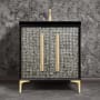 Linkasink Mother of Pearl 30" Single Free Standing Vanity Cabinet Only - Less Vanity Top Black / Satin Brass with Eglomise Prism Glass