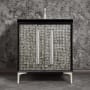 Linkasink Mother of Pearl 30" Single Free Standing Vanity Cabinet Only - Less Vanity Top Black / Satin Nickel with Eglomise Prism Glass