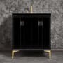 Linkasink Tuxedo 30" Single Free Standing Vanity Cabinet Only - Less Vanity Top Black / Polished Brass with Black Prism Glass