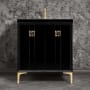 Linkasink Tuxedo 30" Single Free Standing Vanity Cabinet Only - Less Vanity Top Black / Polished Brass with Black Tiger Prism Glass
