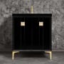 Linkasink Tuxedo 30" Single Free Standing Vanity Cabinet Only - Less Vanity Top Black / Polished Brass with Eglomise Prism Glass