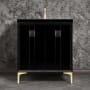 Linkasink Tuxedo 30" Single Free Standing Vanity Cabinet Only - Less Vanity Top Black / Satin Brass with Black Prism Glass