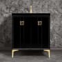 Linkasink Tuxedo 30" Single Free Standing Vanity Cabinet Only - Less Vanity Top Black / Satin Brass with Black Tiger Prism Glass