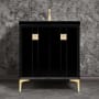 Linkasink Tuxedo 30" Single Free Standing Vanity Cabinet Only - Less Vanity Top Black / Satin Brass with Eglomise Prism Glass