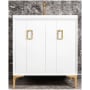 Linkasink Tuxedo 30" Free Standing Plywood Vanity Cabinet Only with Coach Pull - Less Vanity Top White / Polished Brass
