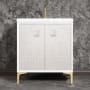 Linkasink Mother of Pearl 30" Single Free Standing Vanity Cabinet Only - Less Vanity Top White / Polished Brass with White Prism Glass