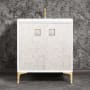 Linkasink Mother of Pearl 30" Single Free Standing Vanity Cabinet Only - Less Vanity Top White / Polished Brass with White Tiger Prism Glass
